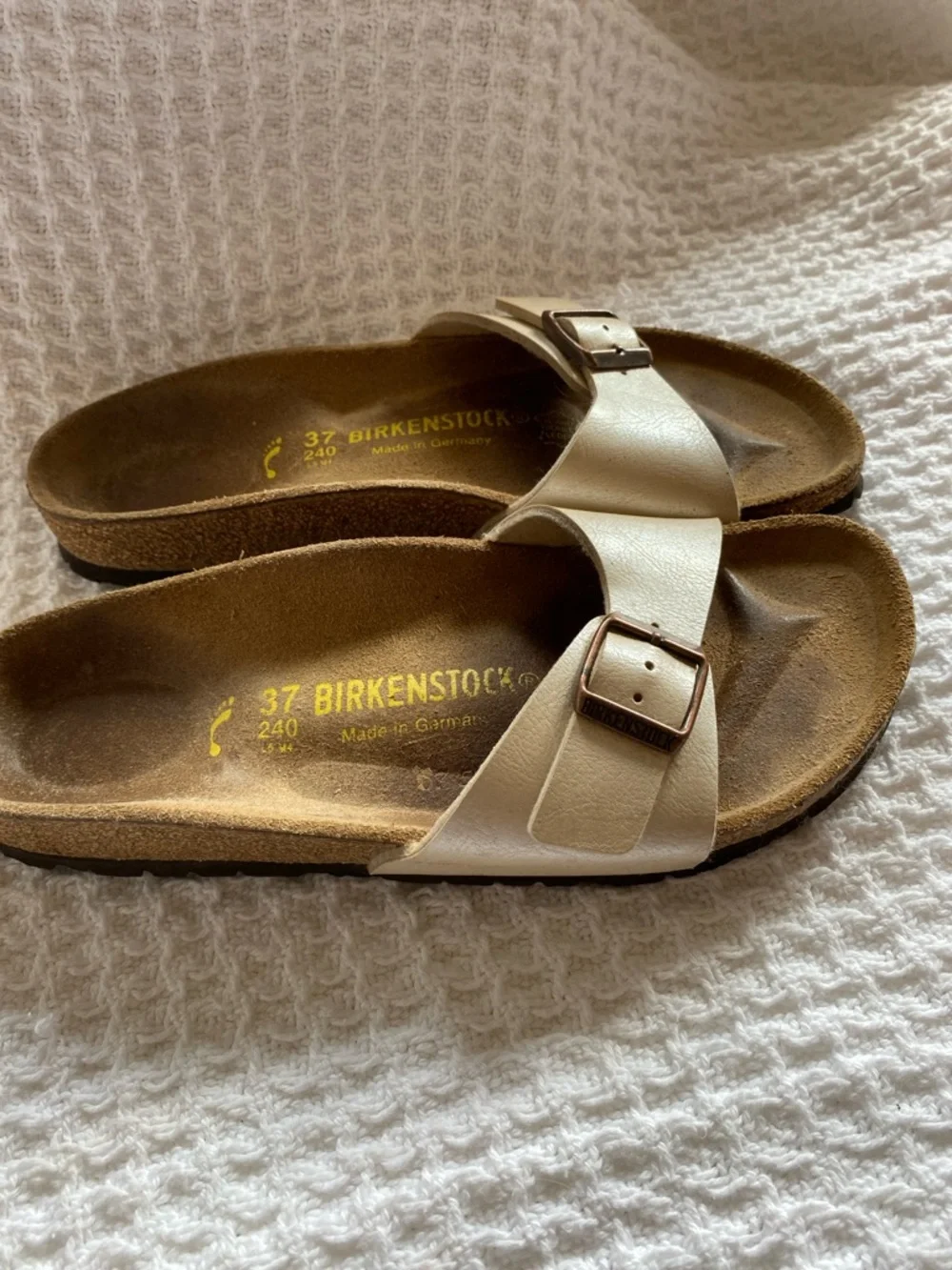 Birkenstock Beige Single-Strap Leather Sandals with Buckle